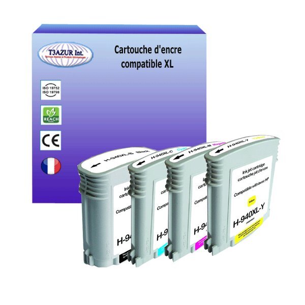 4 Cartouches compatibles avec HP OfficeJet Pro 8500A A910A, 8500A Plus A910G  remplace HP 940XL  (Noire+Couleur)- T3AZUR