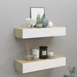 vidaXL Étagères à tiroir murales 2 Pièces Chêne et blanc 60x23 5x10cm MDF