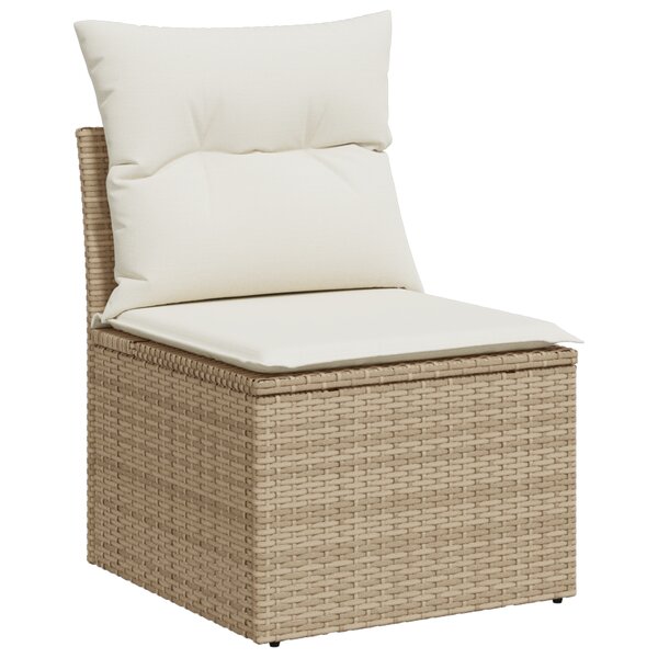 vidaXL Ensemble de Canapé de Jardin 7 Pièces avec Coussins Beige Poly Rattan Acacia