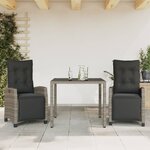 vidaXL Ensemble à manger de jardin 3 Pièces coussins gris résine tressée