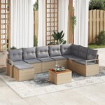 Ensemble de Canapés de Jardin 9 Pièces avec Coussins Beige Poly Rattan Acacia