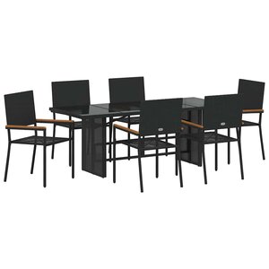 vidaXL Ensemble de salle à manger pour jardin 7 Pièces Noir polyrotin