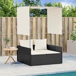 vidaXL Chaise longue double avec toit et rideaux noir résine tressée
