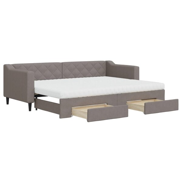 vidaXL Lit de jour avec gigogne et tiroirs taupe 80x200 cm tissu