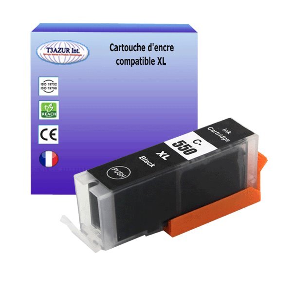 Cartouche compatible avec Canon Pixma MG7150, MG7500, MG7550, MX720, MX725, MX920, MX925 remplace Canon PGI-550 XL Noire - T3AZUR
