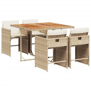 vidaXL Ensemble à manger de jardin avec coussins 5Pièces Beige poly rotin