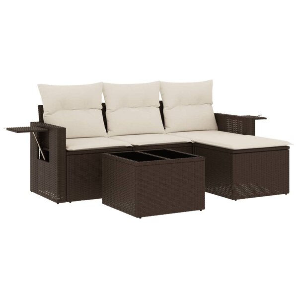 vidaXL Salon de jardin 4 Pièces avec coussins marron résine tressée