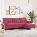 vidaXL Canapé à 3 places et repose-pieds Rouge bordeaux 210 cm Velours
