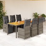 vidaXL Ensemble de bistro de jardin 7 Pièces coussins gris poly rotin