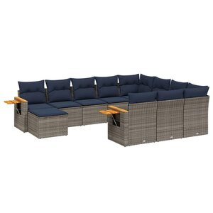 vidaXL Salon de jardin 11 Pièces avec coussins gris résine tressée