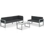 vidaXL Salon de jardin 3 Pièces et coussins Aluminium Noir