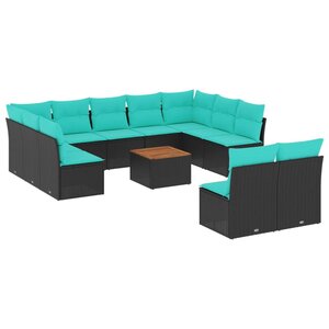 vidaXL Salon de jardin avec coussins 12 Pièces noir résine tressée