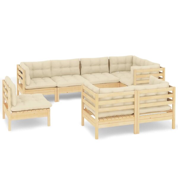 vidaXL Salon de jardin 8 Pièces avec coussins crème Bois de pin massif