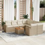 vidaXL Salon de jardin avec coussins 9 Pièces beige résine tressée