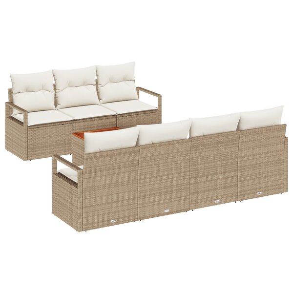 Ensemble de Canapés de Jardin de 8 Pièces avec Coussins Beige Rattan Poly Acacia