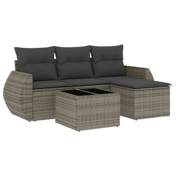 vidaXL Salon de jardin 5 Pièces avec coussins gris résine tressée