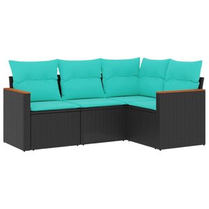 vidaXL Salon de jardin 4 Pièces avec coussins noir résine tressée