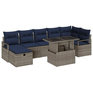 vidaXL Ensemble de canapé de jardin avec coussin 8 Pièces Gris Poly rotin