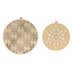 2 médaillons en bois ronds Ø 10 cm et 21 cm - Flocons