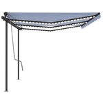 vidaXL Auvent automatique capteur de vent et LED 6x3 5 m Bleu et blanc