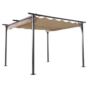 Pergola rétractable 3 5L x 3 5l x 2 30H m structure métal époxy anticorrosion noire + toile polyester haute densité 180 g/m² incluse beige