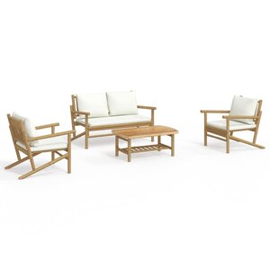 vidaXL Salon de jardin 4 Pièces avec coussins blanc crème bambou