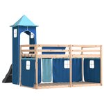 vidaXL Lit superposé avec toboggan et rideaux bleu 90x190 cm
