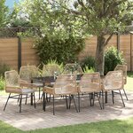 vidaXL Ensemble de Salle à Manger de Jardin 9 Pièces avec Coussins Marron Poly Rattan