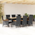 vidaXL Ensemble à manger de jardin 9Pièces coussins noir résine tressée