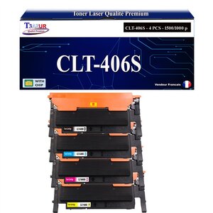 T3AZUR - 4x Toners compatibles avec Samsung CLT-406S pour Samsung CLP360 CLP365 CLP365W CLX3300 CLX3305 CLX3305FN CLX3305FW CLX3305W C410W C460FW C460W