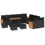 Ensemble de canapé de jardin de 14 pièces avec coussins noir en rotin synthétique
