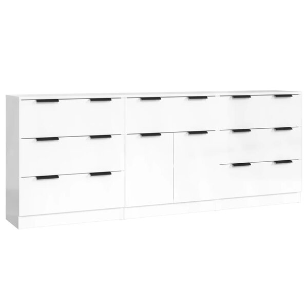vidaXL Buffets 3 Pièces blanc brillant bois d'ingénierie