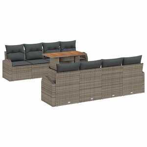 vidaXL Ensemble de canapé de jardin 9 Pièces Gris Poly rotin