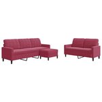 vidaXL Ensemble de canapés 3 Pièces avec coussins Rouge bordeaux Velours