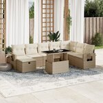 vidaXL Salon de jardin avec coussins 9 Pièces beige résine tressée