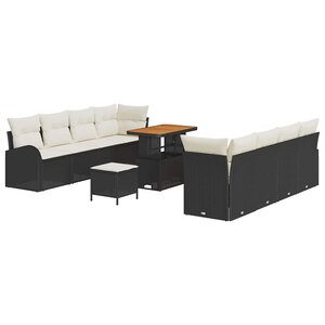 vidaXL Ensemble de canapé de jardin avec coussin 11 Pièces Noir et Crème