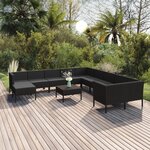 vidaXL Salon de jardin 12 Pièces avec coussins Résine tressée Noir