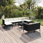 vidaXL Salon de jardin 10 Pièces avec coussins Résine tressée Noir