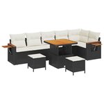 Ensemble de Canapés de Jardin de 9 Pièces avec Coussins Rattan Poly Noir Acacia