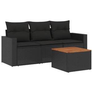 vidaXL Salon de jardin 4 Pièces avec coussins noir résine tressée