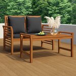 vidaXL Salon de jardin 2 Pièces avec coussins gris foncé Bois massif