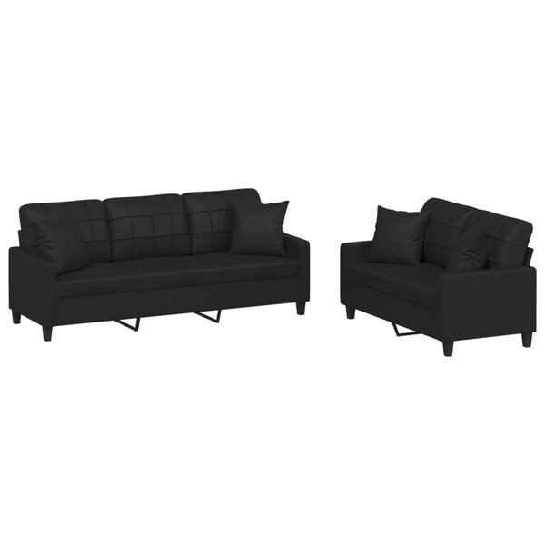 vidaXL Ensemble de canapés 2 Pièces avec coussins noir similicuir