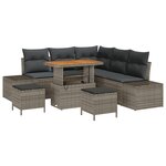 Ensemble de canapé jardin 8 pièces avec coussins gris rotin poly acacia