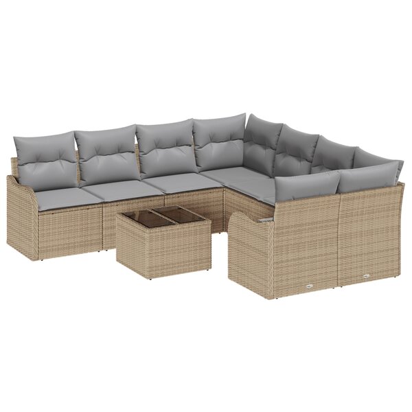 vidaXL Canapé de Jardin 9 Pièces avec Coussins Beige Rattan Poly
