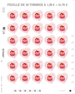 Feuille 30 timbres Coeur - Pierre Hermé Paris - 20g - Lettre verte