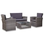 vidaXL Salon de jardin 4 Pièces avec coussins Résine tressée Gris