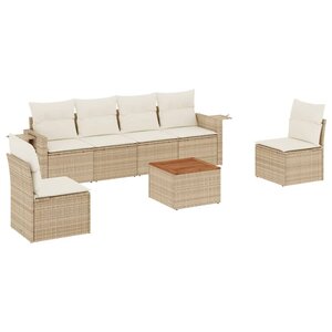 vidaXL Salon de jardin avec coussins 7 Pièces beige résine tressée