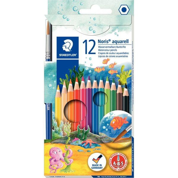 Étui de 12 crayons de couleur aquarellables STAEDTLER Noris aquarell 144 10 + 1 pinceau