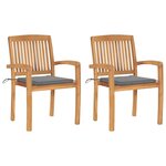 vidaXL Chaises de jardin lot de 2 et coussins gris Bois de teck massif