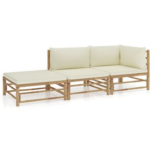 vidaXL Salon de jardin 3 Pièces avec coussins blanc crème bambou
